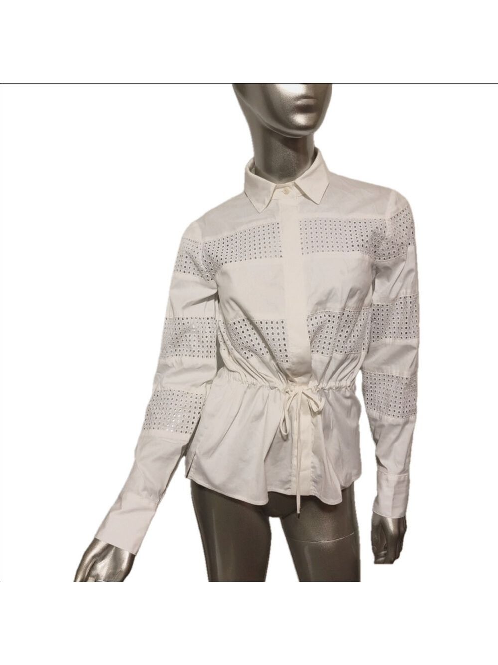 Worth New York White Long Sleeve Eyelet Blouse Top